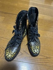 Dolce&Gabbana Women 6.5US D&G Leopard Print Lace-Up Boots Black Yellow Luxury