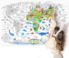 Jar Melo Giant Coloring Poster for Kids; World Map Jumbo Wall Coloring... 