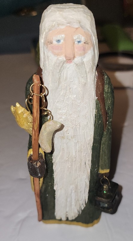 Vintage '77 Hand Carved, Signed Wood Father Christmas Figurine 6"