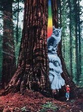 "Cat God" - Mixed Media Collage Art 5x7 Matte Print – Original Art - Signed