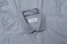 Men Eton Shirt Blue Cotton 38 / M / 46