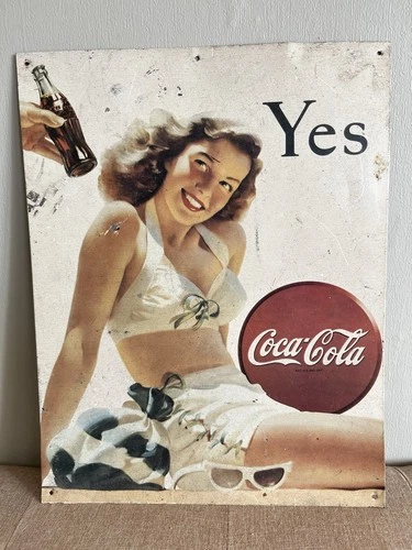 1947 Original “Yes” Girl Coca-Cola Vintage Style Metal Advertising Sign