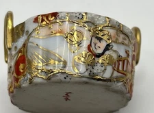 Antique Japanese Porcelain 2-Handled Salt Cellar With Raised Gold Accents Signed
