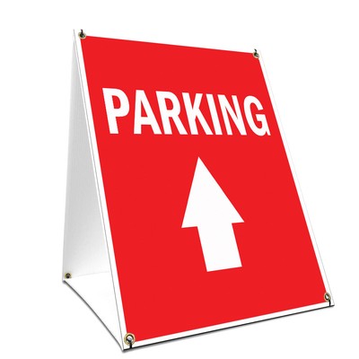 A-frame Sidewalk Parking With Up Arrow Sign With Graphics On Each Side