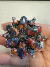 Sterling Silver Southwestern Ring Boho Statement Pink Dahlia Turquoise Ring 8