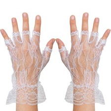 Skeleteen Fingerless Lace White Gloves - Ladies and Girls One Size,