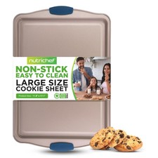 NutriChef 17"x11" Carbon Steel Nonstick Cookie Sheet - Champagne Gold Blue