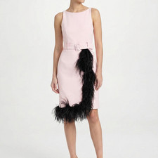 Prada - Pink Feather Trim Belted Midi Dress
