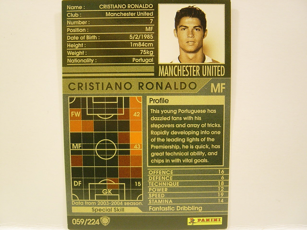 Panini WCCF 2004-05 Cristiano Ronaldo No.7 Manchester United Rookie Card English