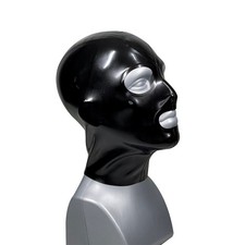Black Latex Hood Open Eyes Mouth Rubber Men's Mask for Fetish Party Clubwear