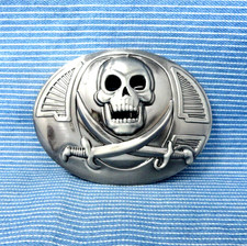 Pirate Skull Belt Buckle Scimitar Swords Biker Halloween Cosplay Vtg .GTA505