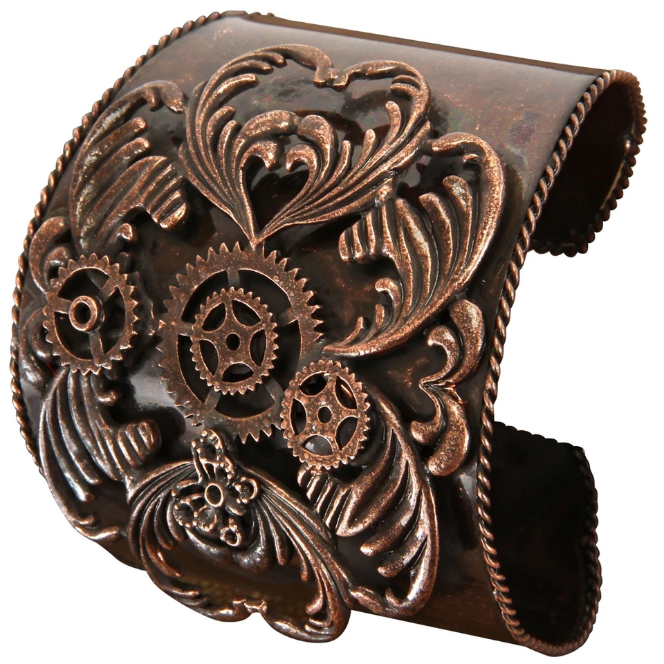 Joia Steampunk Industrial Mecânica Fantasia Antiga Engrenagens de Cobre Bracelete de Pulso - Imagem 2 de 2