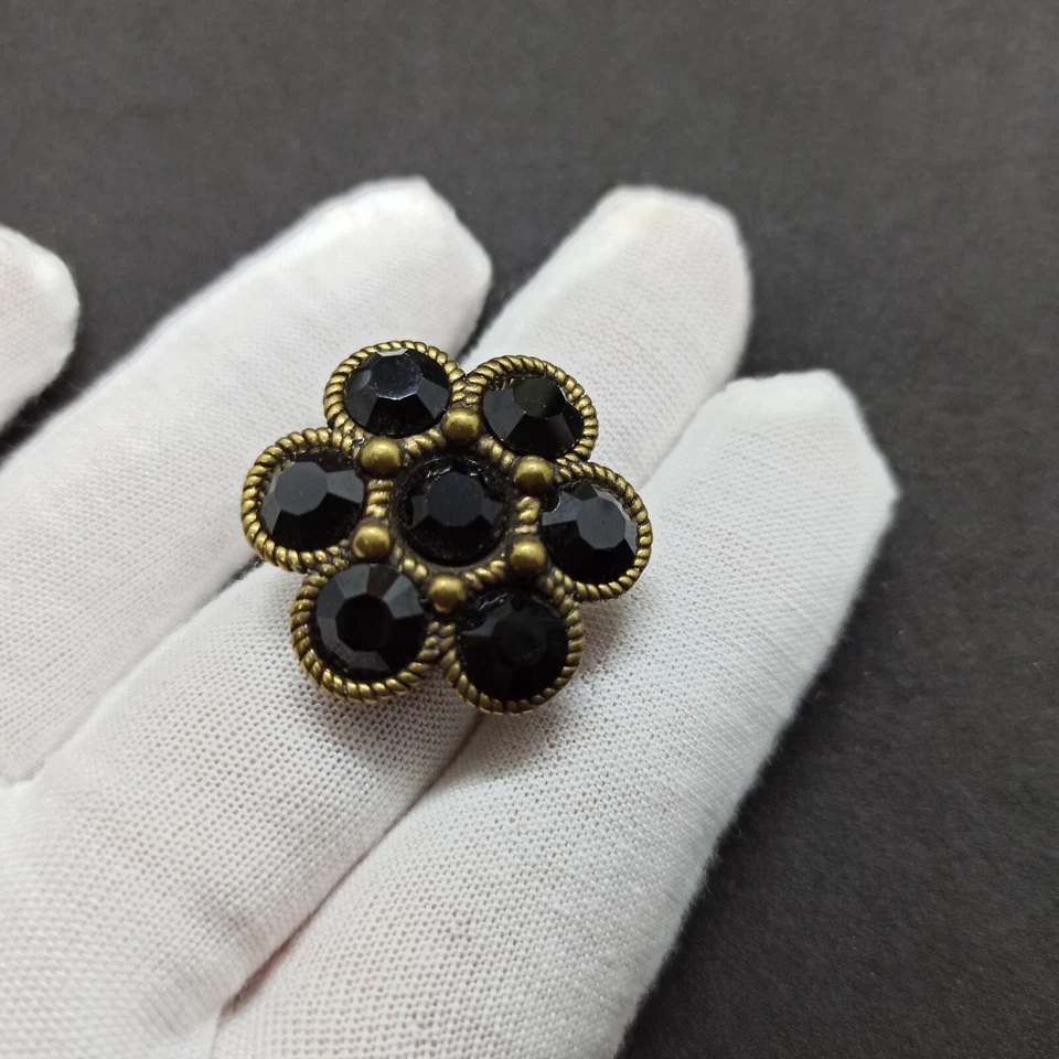 Michal Negrin Ring Gothic Large Chunky Black Flower With Swarovski Crystals New - Image 4 of 4