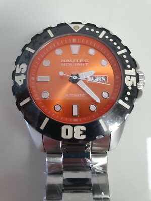 Nautec No Limit Herren Taucheruhr Subnautia Edelstahl SBNTA-AUT-ST-ST-OR  Orange