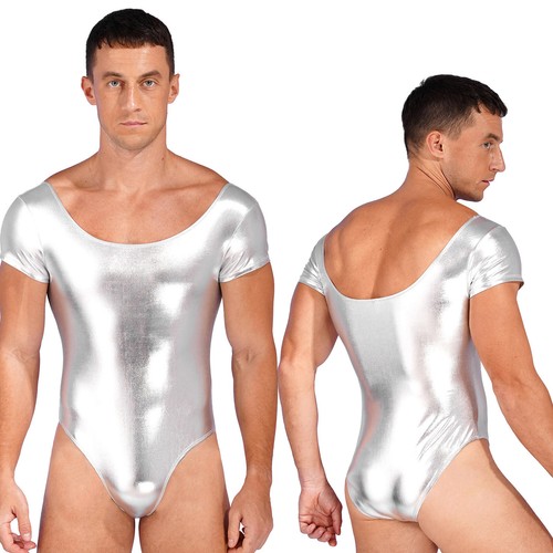 Monos Unitard de manga corta de leotardo brillantes de charol para hombre - Imagen 12 de 65