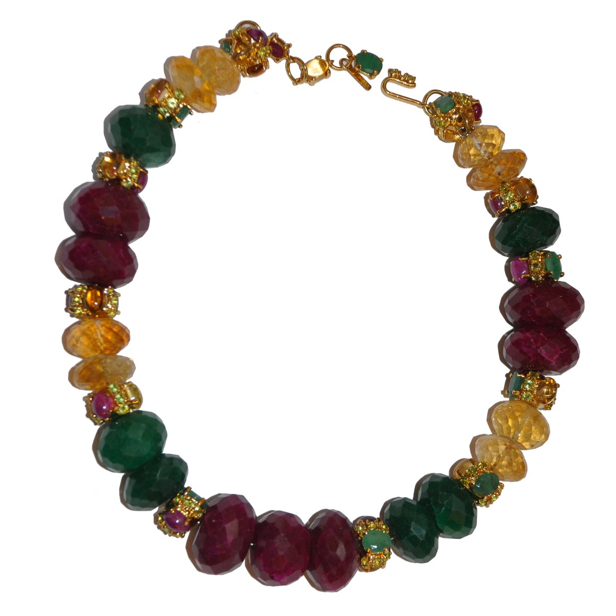 JARIN Gold Plated Sterling Necklace with Ruby, Green Quartz Citrine Beads