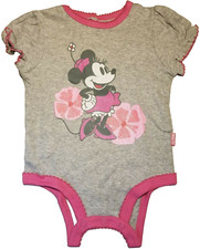 Disney Baby Girl MINNIE MOUSE One Piece Bodysuit Size 3/6 Month Gray Flowers