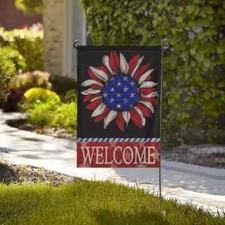  NEW 4TH OF JULY AMERICANA GARDEN FLAG  BURLAP  DOUBLE SIDED  12 X 18
