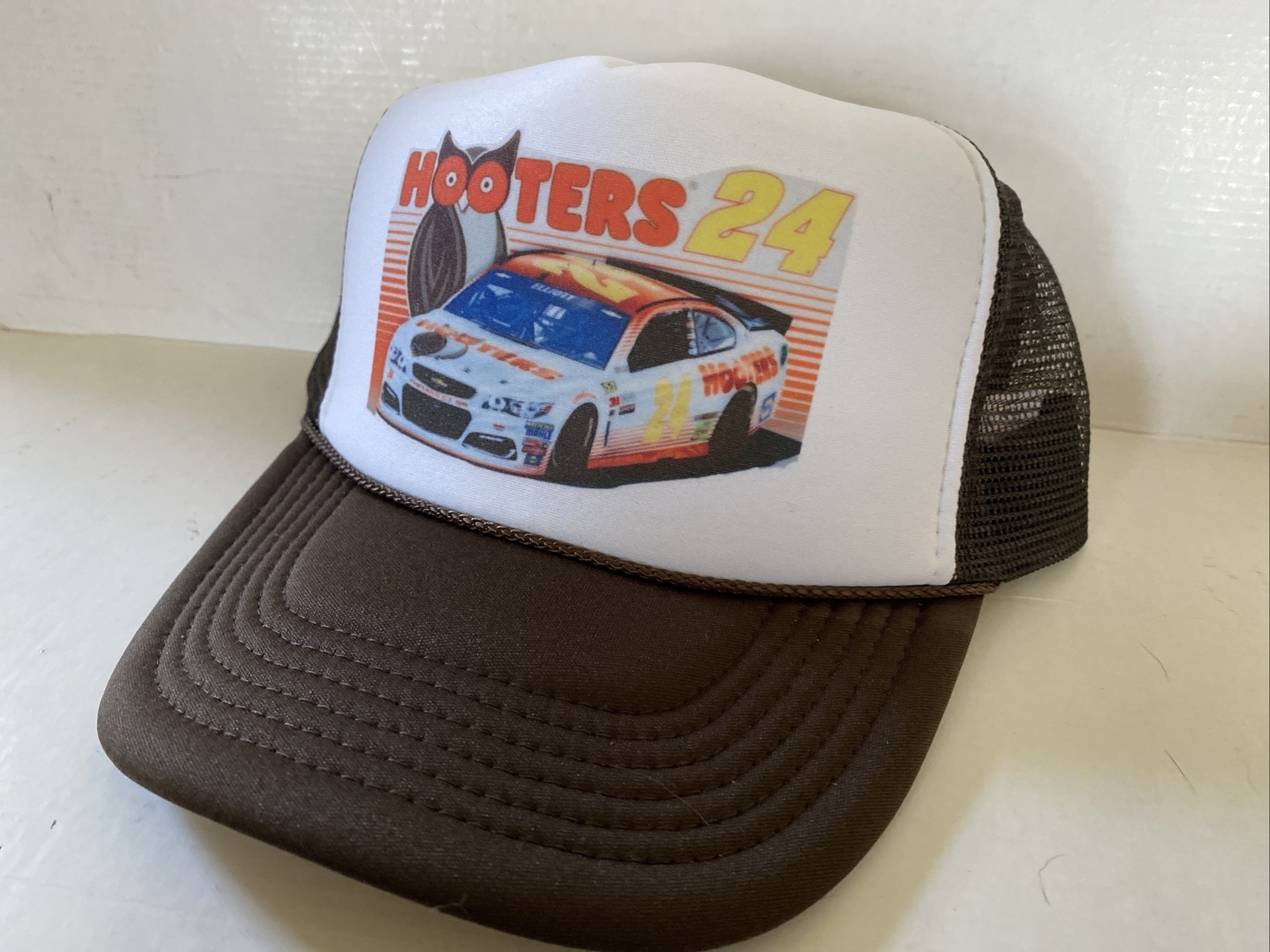Vintage Chase Elliott Hooters 24 Hat NASCAR Trucker Hat snapback Brown Farm Cap
