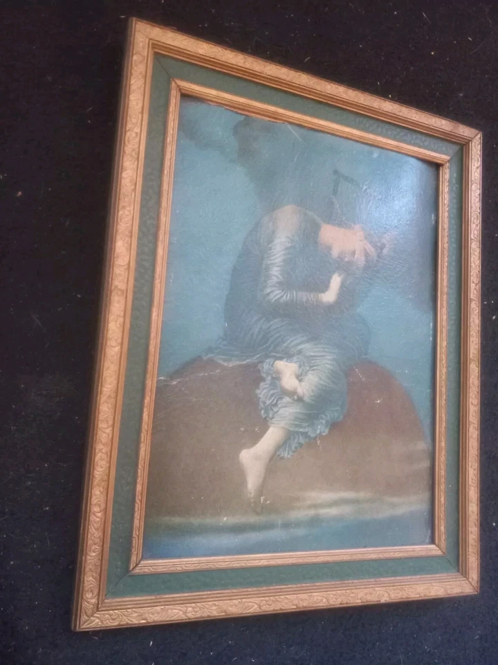 Антикварная литография ~ рамка Gesso «Надежда» Джорджа Фредерика 1886  - Изображение 3 из 4