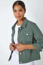 Roman Originals Khaki Stretch Pocket Detail Jacket Size 16 Women's Classic Style