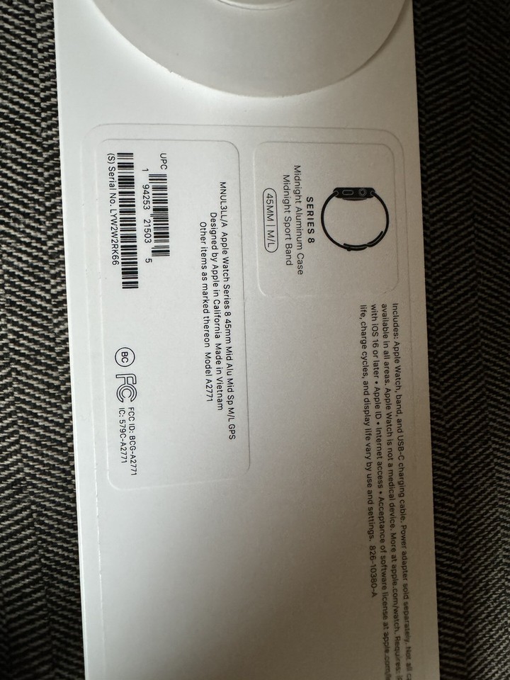 Apple Watch Series 8 45mm Midnight Aluminum Case with Sport Band, M/L