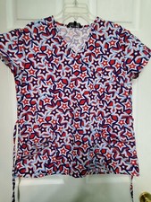 Cassandra O Scrub Top Size S-Red/WHITE/Blue Stars-Chest 21"/L 26.5"