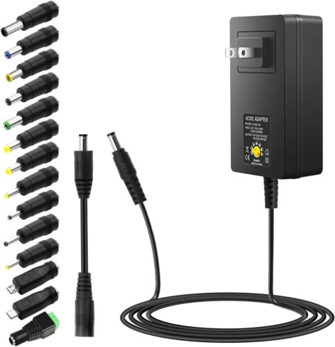 Adjustable 9V~24V Power Supply with 14 Interchangeable Tips – Compact & Reliable