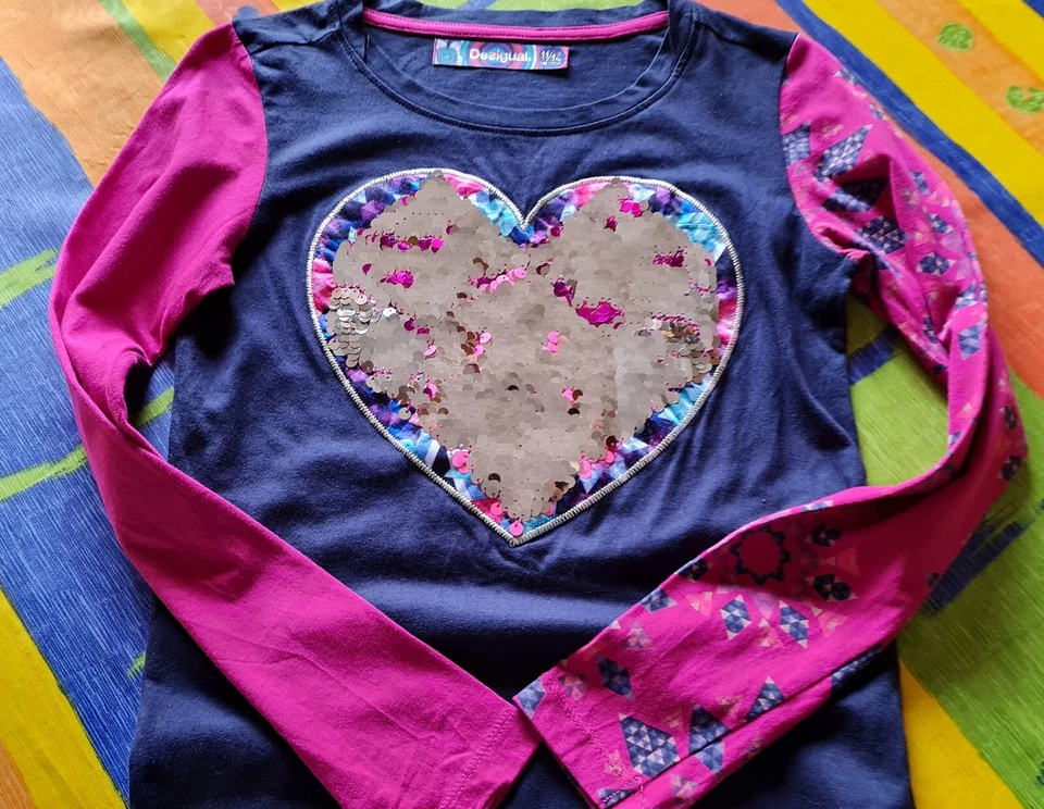 AUTHENTIC DESIGUAL POP ART LOGO BEADS BLUE PINK GIRLS TOP BLOUSE-SIZE:US12/154 - Image 4 of 4