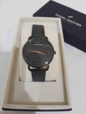Daniel Hechter ladies Swarovski crystals black watch with metal strap