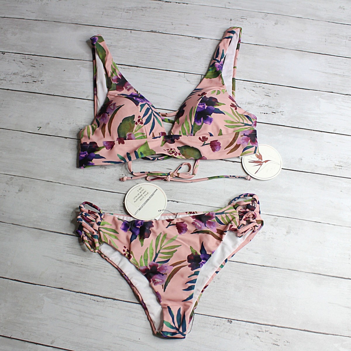 Byrds of Paradise Swim Women's Bikini Swimsuit Top Bottoms S Floral Pc Lot