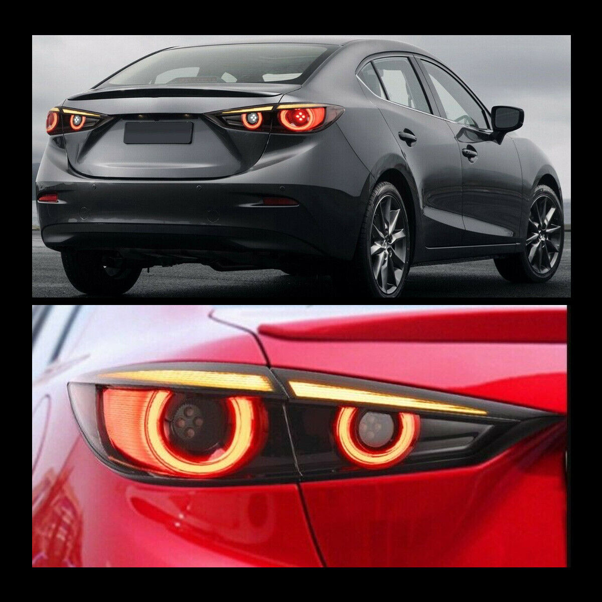 A Pair Smoke LED Tail Lights For Mazda 3 Axela 2014-2018 Dynamic