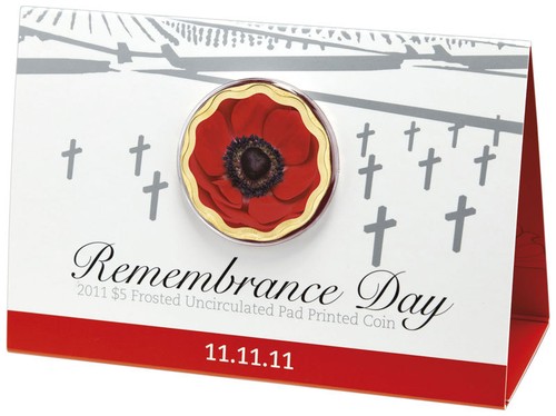 2011 Remembrance Day,RED POPPY, Five Dollar Bronze Unc Coin 11-11-11 IN RAM CARD - Picture 3 of 5
