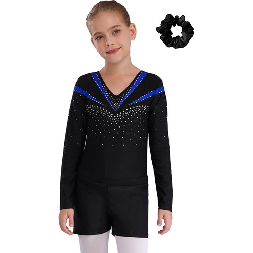 Kids Girls Jumpsuit And Bottoms Practice Dance Outfit Shiny Bodysuit Sport - Picture 12 of 57