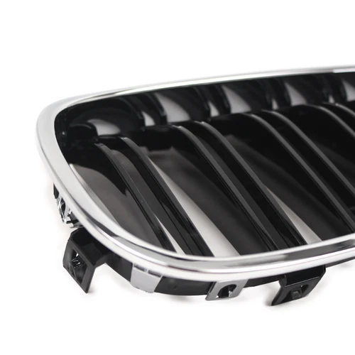 For BMW E60 E61 2003-2010 2Pcs ABS Chrome+Black Dual Slat Front Bumper Grilles - Picture 9 of 9