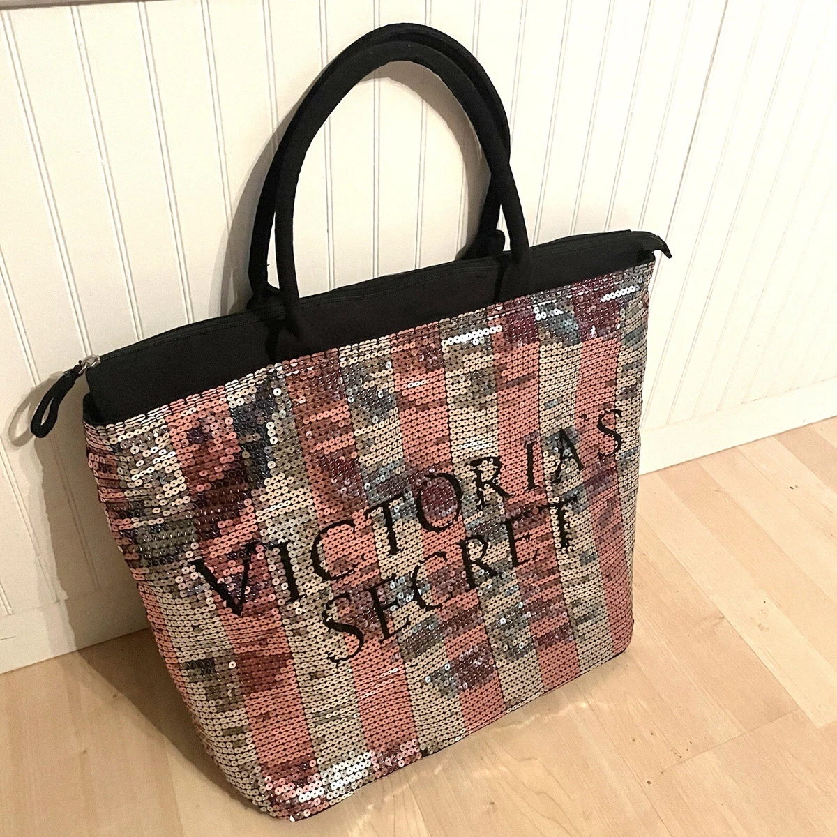 VICTORIAS SECRET Tote Bag Large LIMITED EDITION Pink White Striped