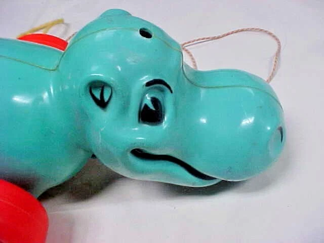 VINTAGE 1965 Slinky Hippo Pull Toy JAMES INDUSTRIES Missing Hat - Image 2 of 4