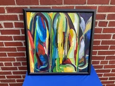 Mid Century Modern Style Original Painting on Canvas Signed N. Meier