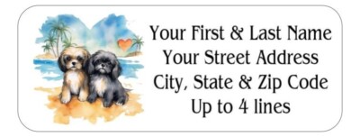 150 Shih Tsu Dogs on the Beach Mailing Return Address Labels Personalized
