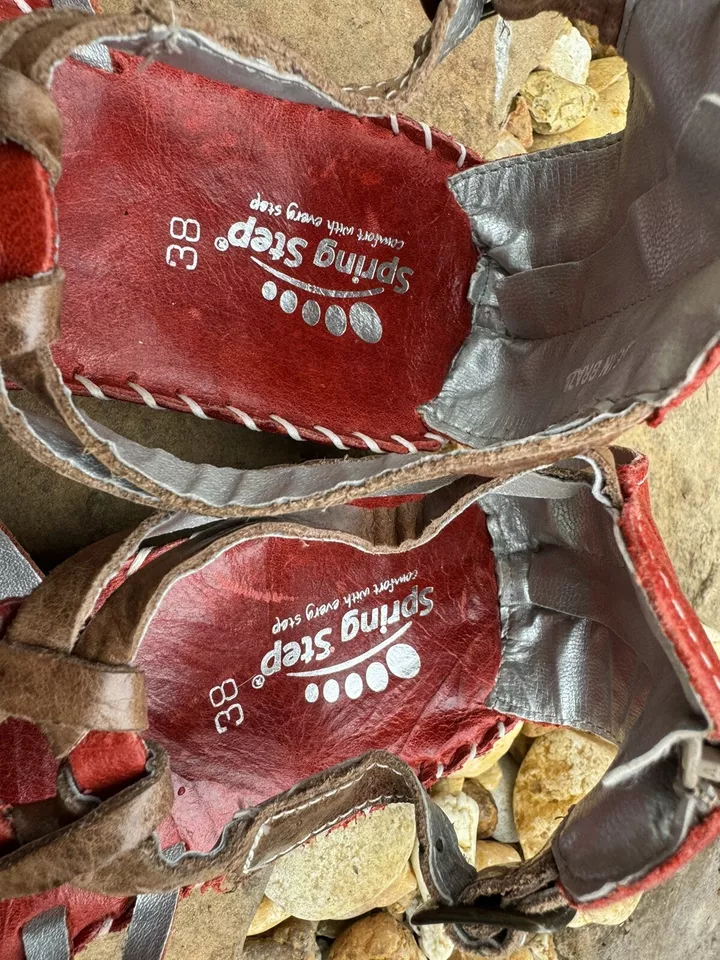 Spring Step Gladiator Red Orange Leather Zipper Heel Side Buckle Sandals 38 New - Image 2 of 4