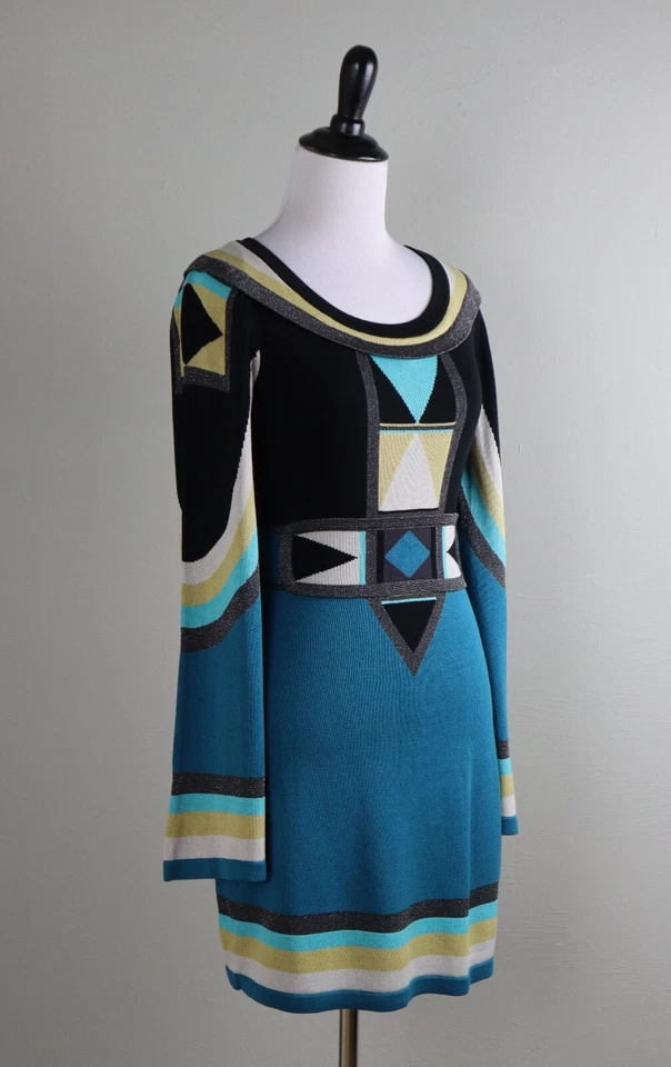 Vestido Suéter TEMPERLEY LONDON $505 Elástico Brillante Tejido Geo Kimono Talla US 4 Foto 2 de 4