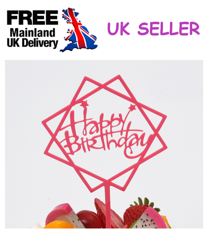 New Happy Birthday Cake Topper Love Acrylic Decoration Gold Silver Black Pink - Picture 26 of 86
