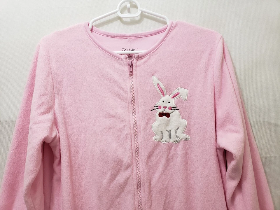 NICK & NORA Footed Pajamas Womens SMALL - Pink Bunny Zip One Piece Sleepwear - Image 2 of 4