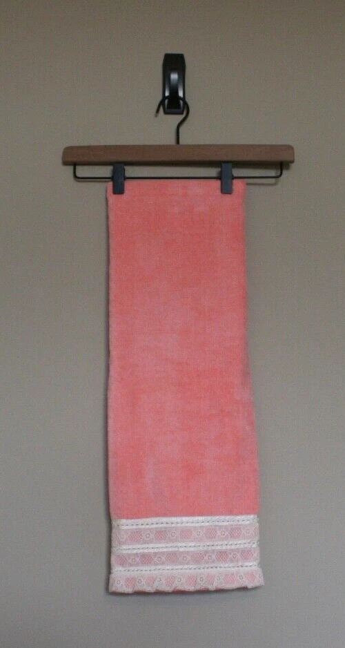 Juego de toallas de baño vintage Martex melocotón naranja encaje mezcla de algodón años 80 90 par con volantes Foto 2 de 4