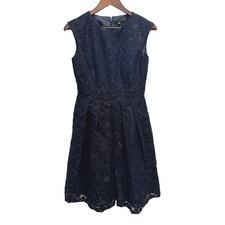 CHETTA B Navy Blue Lace Cap Sleeve Fit Flare Dress Women's Size 4