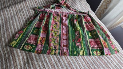 Vintage Half Apron, Colorful Animals Antelope African Ethnic Pink Green Yellow 