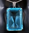 245 CT EMERALD CUT NATURAL BLUE AQUAMARINE EGL 925 SILVER PENDANT GEMSTONE 6MGP