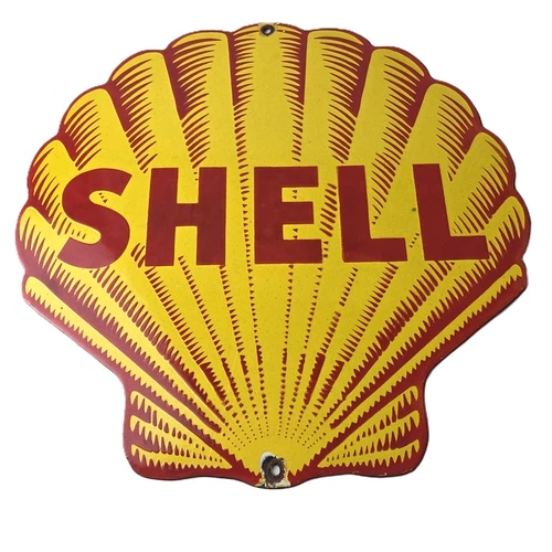 Vintage Shell Gasoline Porcelain Sign - Classic Clam Shape Shell Logo Sign