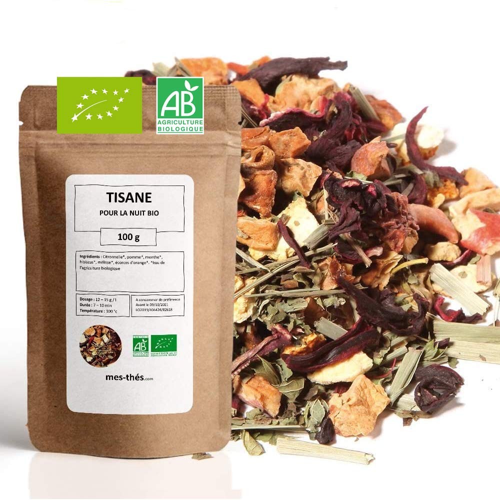 Tisane bio soir 100g infusion vrac anti-stress favorisant l'endormissement