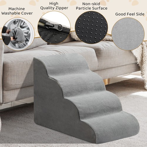Indoor Pet Stair Grey Memory Foam 4 Non-Slip Step 28D Dog Cat Ladder - Picture 4 of 8